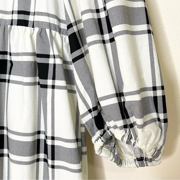 New Look Asos White and Black Plaid Tie Neck Tiered Dress US 4 - Picture 6 of 8